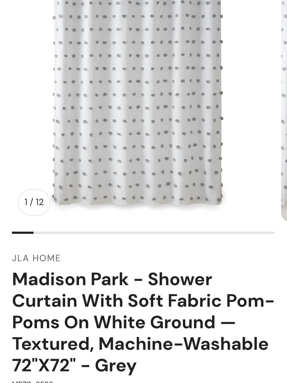 Madison Parm Grey Pom-Pom Shower Curtain